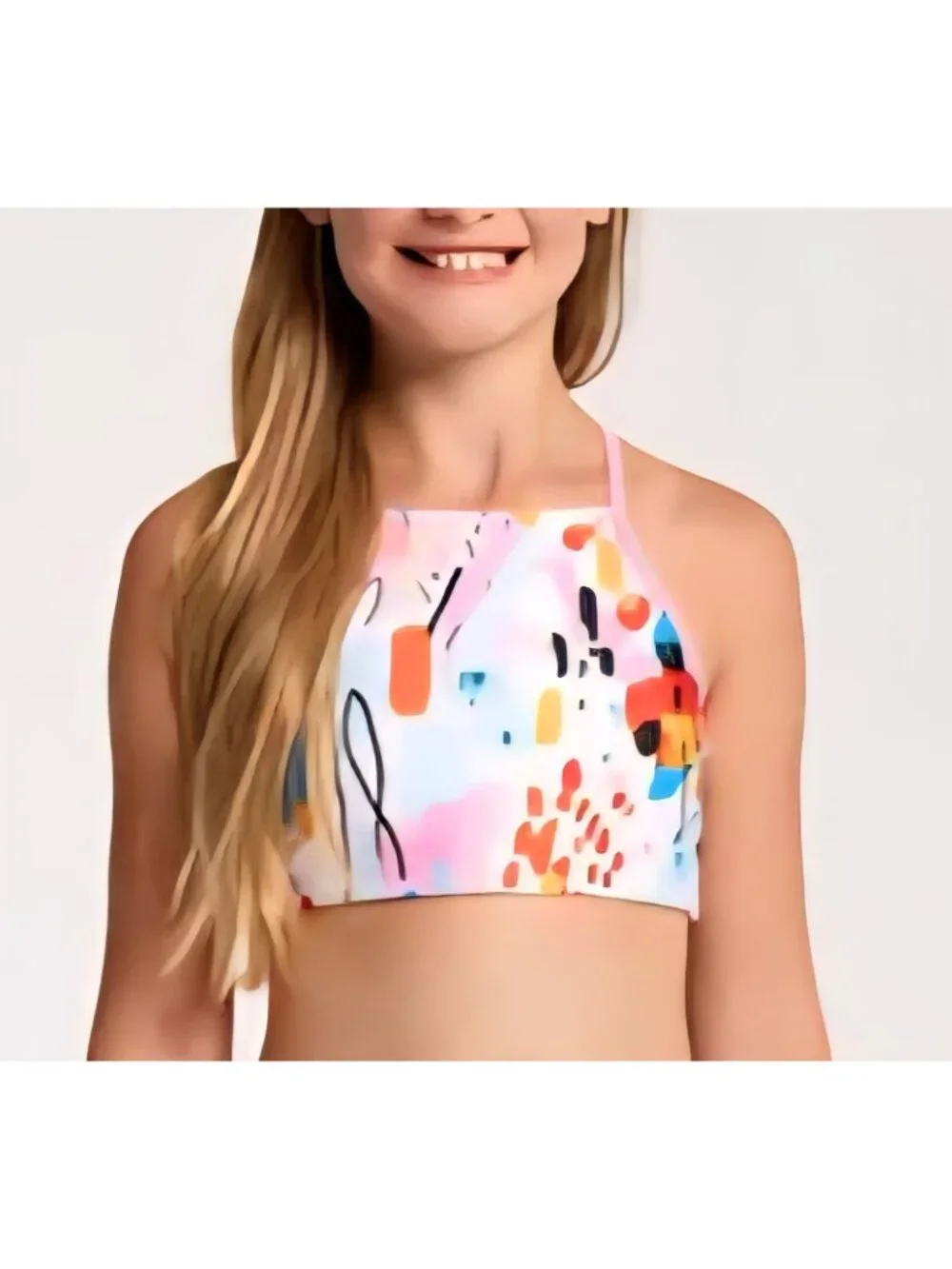 DSG - M Girls' Long Slve One Pc Rashguard +‎ Strappy Halter Swim Top Pink Purple